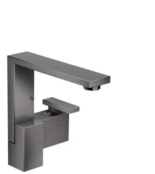 Einhebel-Waschtischmischer aus schwarzem Chrom mit quadratischem Design und Push-Open Ablaufgarnitur. Hersteller AXOR.
